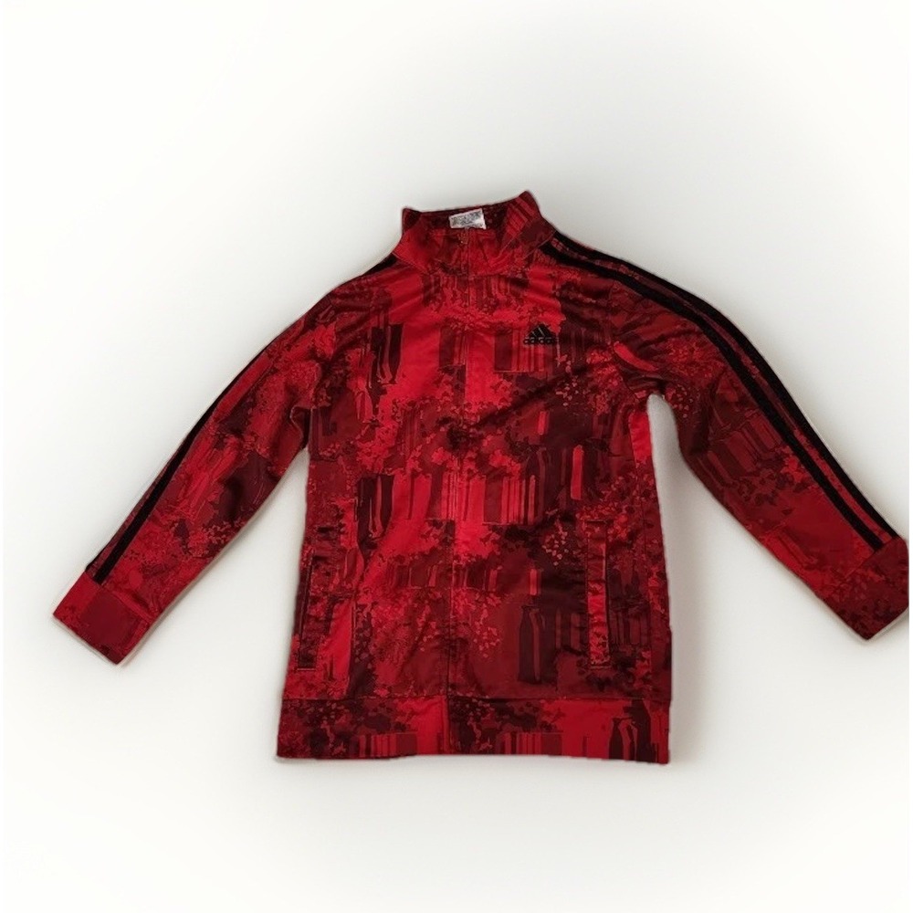 Adidas Boys 7 Red Black 3-Stripe Quarter Zip Pullover Jacket Athletic
